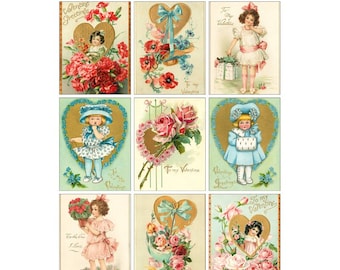 Vintage Victorian VALENTINE cards - Atc - Journaling Digital Collage Sheet - Instant PDF | JPEG Download - Scrapbooking - Crafting - 300ppi