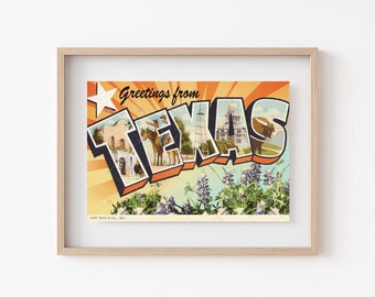 TEXAS Vintage Map Postcard #3 | JPEG Download - Wall Art - Artwork - Clip Art - Gift giving - Tags - Crafting - 300ppi