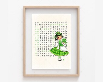 St. Patricks Day Vintage Inspired Word Search | JPEG Download - Wall Art - Artwork - Clip Art - Gift giving - Tags - Crafting - 300ppi