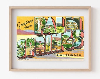 Greetings from PALM SPRINGS Vintage Postcard | JPEG Download - Wall Art - Artwork - Clip Art - Gift giving - Tags - Crafting - 300ppi