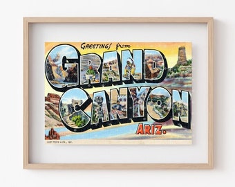 Greetings from The Grand Canyon Vintage Postcard | JPEG Download - Wall Art - Artwork - Clip Art - Scrapbooking - Crafting - 300ppi