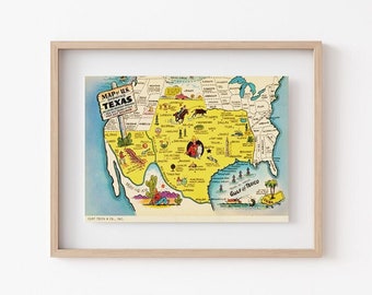 Vintage TEXAS Map Postcard | JPEG Download - Wall Art - Artwork - Clip Art - Gift giving - Tags - Crafting - 300ppi