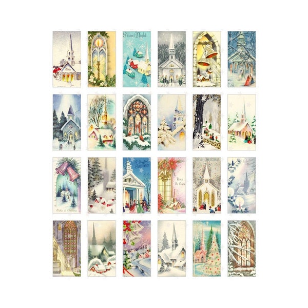 Vintage CHRISTMAS Churches - Digital Collage Sheet - Instant PDF | JPEG Download - Scrapbooking - Crafting - 300ppi