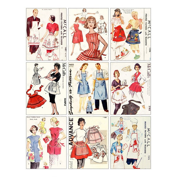 Vintage APRON Dress Pattern Covers - Digital Collage Sheet - Instant PDF | JPEG Download - Scrapbooking - Crafting - 300ppi