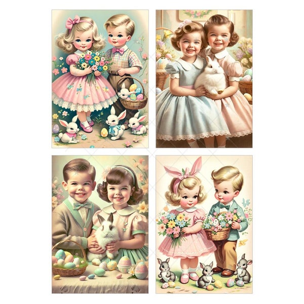 Vintage Inspired Easter Portrait images 3.5 x5 Inch Download - Wall Art - Artwork - Clip Art - Tags - Crafting - 300ppi