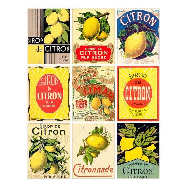 Vintage Lemon-Citron  Syrup | Sirop Advertising - ATC - Digital Collage Sheet - Instant PDF | JPEG Download - Scrapbooking - 300ppi