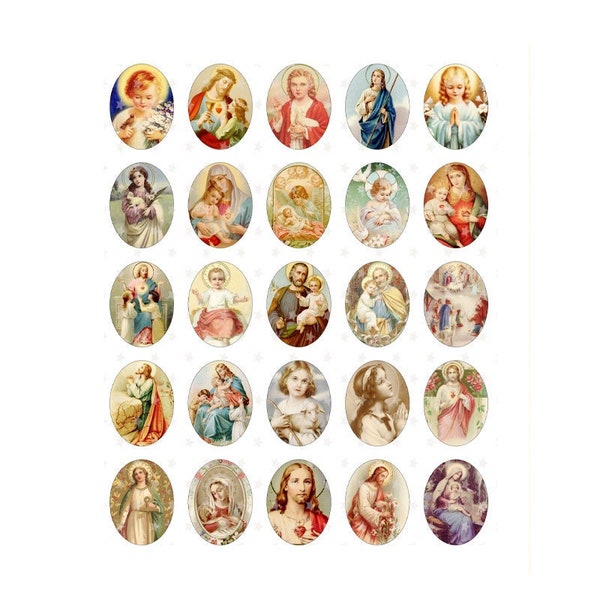 OVALES religieuses vintage - Feuille de collage numérique ovale 30 x 40 mm - PDF instantané | Téléchargement JPEG - Scrapbooking - Artisanat - 300 ppi