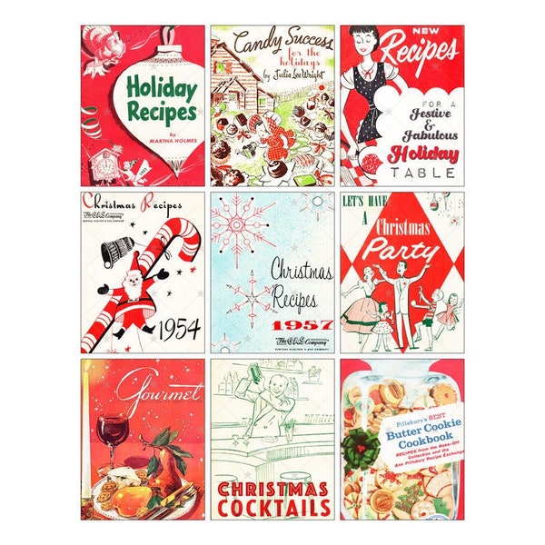 Vintage Holiday Cookbook Covers - Digital Collage Sheet - Instant PDF | JPEG Download - Scrapbooking - Crafting - 300ppi