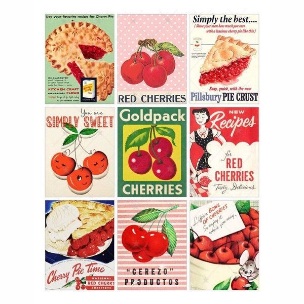 Vintage Cherry ATC - Digital Collage Sheet - Instant PDF | JPEG Download - Scrapbooking - Crafting - 300ppi