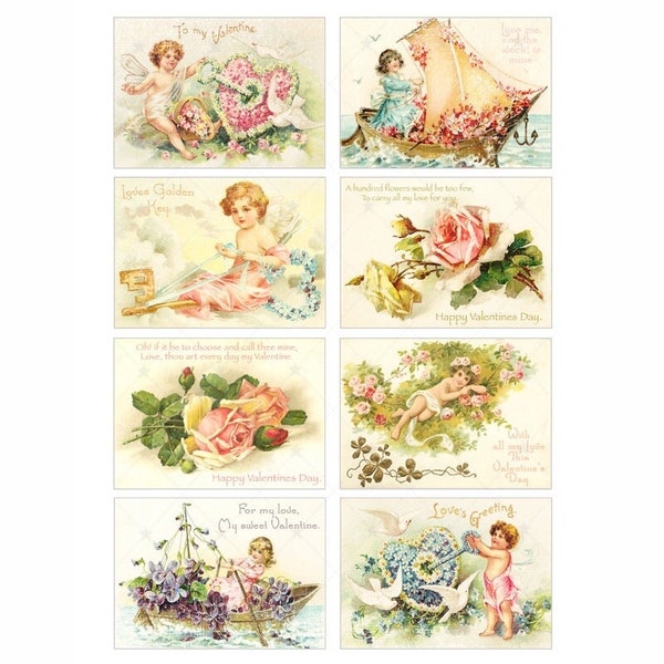 Vintage Victorian VALENTINE cards - 3.5 x 2.5 Inch | Collage Sheet - Instant PDF | JPEG Download - Scrapbooking - Crafting - 300ppi