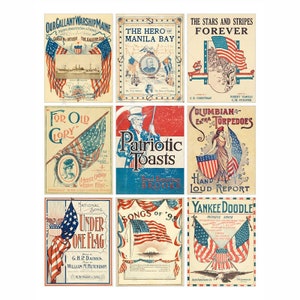Vintage PATRIOTIC Song Book Covers - Digital Collage Sheet - Instant PDF | JPEG Download - Scrapbooking - Crafting - 300ppi