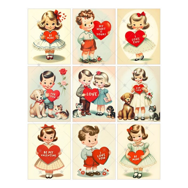 Vintage VALENTINE cards - Atc - Journaling Digital Collage Sheet - Instant PDF | JPEG Download - Scrapbooking - Crafting - 300ppi