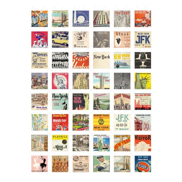 Vintage New York 1 INCH square - Digital Collage Sheet - Instant PDF | JPEG Download - Scrapbooking - Crafting - 300ppi