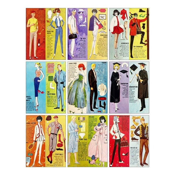 Vintage Ken + Barbie Fashion Wardrobe  - Digital Collage Sheet - Instant PDF | JPEG Download - Scrapbooking - Crafting - 300ppi