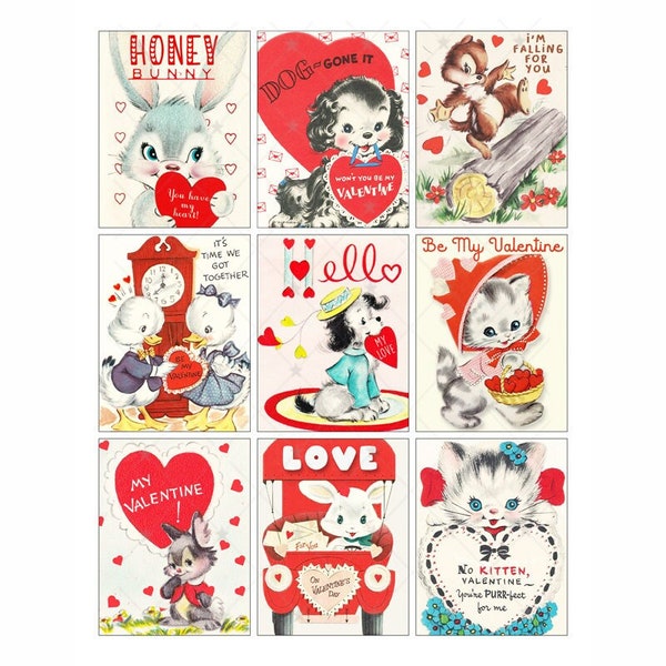 Vintage VALENTINE cards - Atc - Journaling Digital Collage Sheet - Instant PDF | JPEG Download - Scrapbooking - Crafting - 300ppi