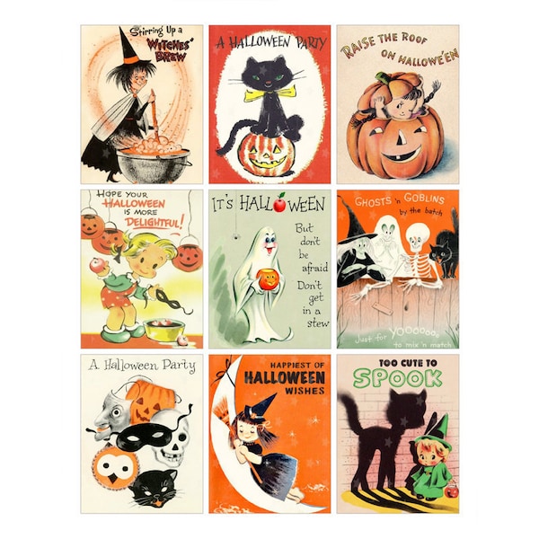 Vintage Halloween ATC - Digital Collage Sheet - Instant PDF | JPEG Download - Scrapbooking - Crafting - 300ppi