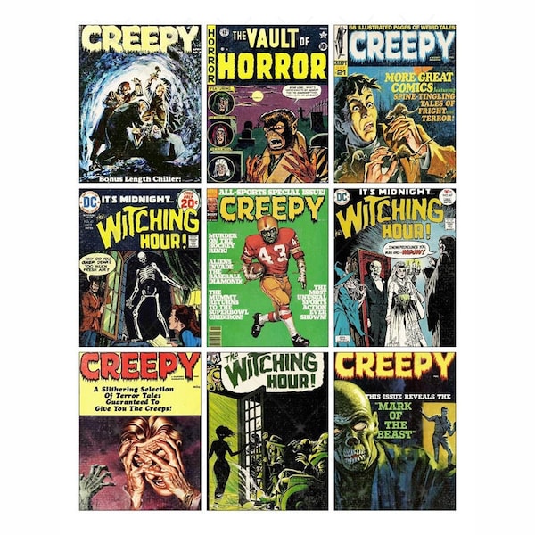 Vintage Pulp Halloween Comic Book covers - Digital Collage Sheet - Instant PDF | JPEG Download - Scrapbooking - Crafting - 300ppi