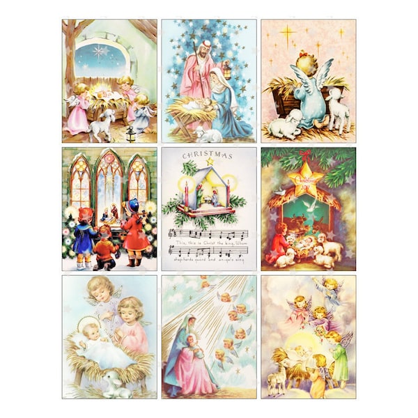 Vintage Nativity Christmas ATC - Digital Collage Sheet - Instant PDF | JPEG Download - Scrapbooking - Crafting - 300ppi