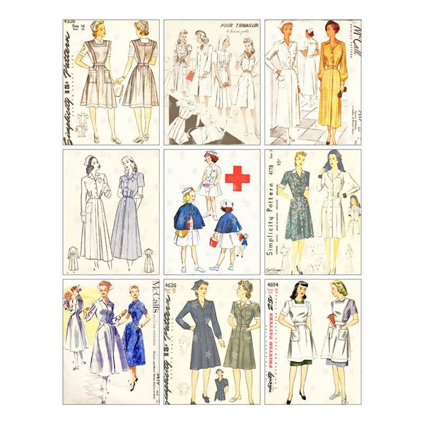 Vintage Nurse Dress Pattern Cover ATC - Digital Collage Sheet - Instant PDF | JPEG Download - Scrapbooking - Crafting - 300ppi