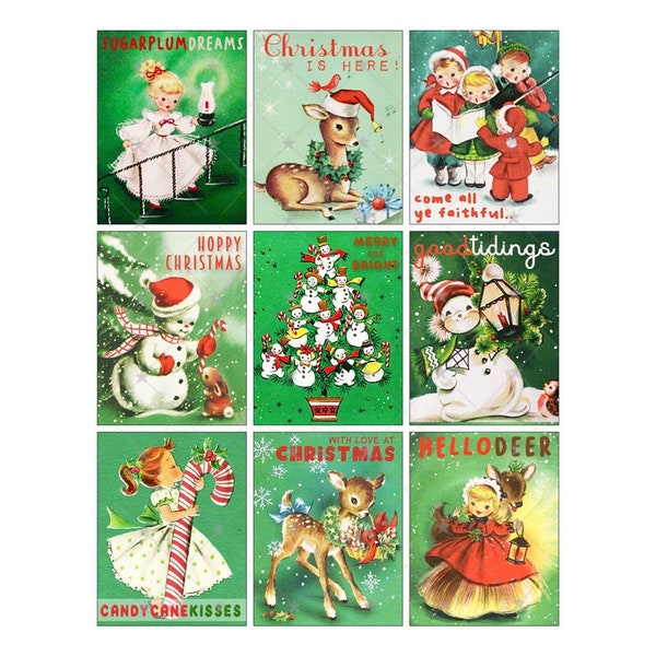 Vintage Christmas Gift Tags Green - ATC - Digital Collage Sheet - Instant PDF | JPEG Download - Scrapbooking - Crafting - 300ppi