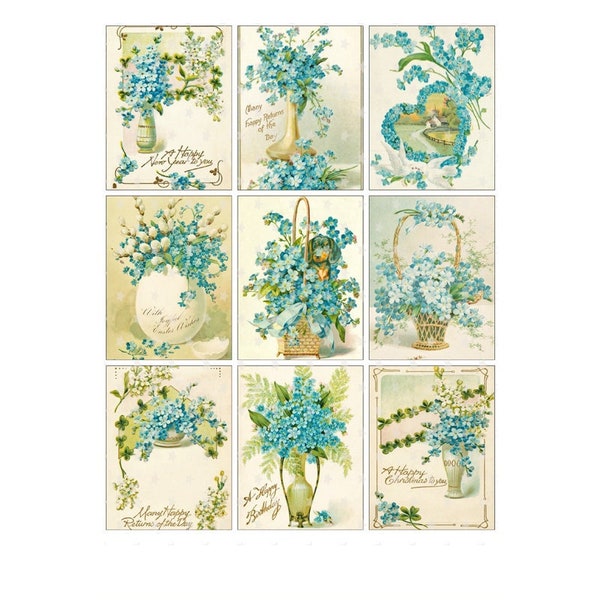 Vintage Victorian Forget-Me-Nots ATC - Digital Collage Sheet - Instant PDF | JPEG Download - Scrapbooking - Crafting - 300ppi