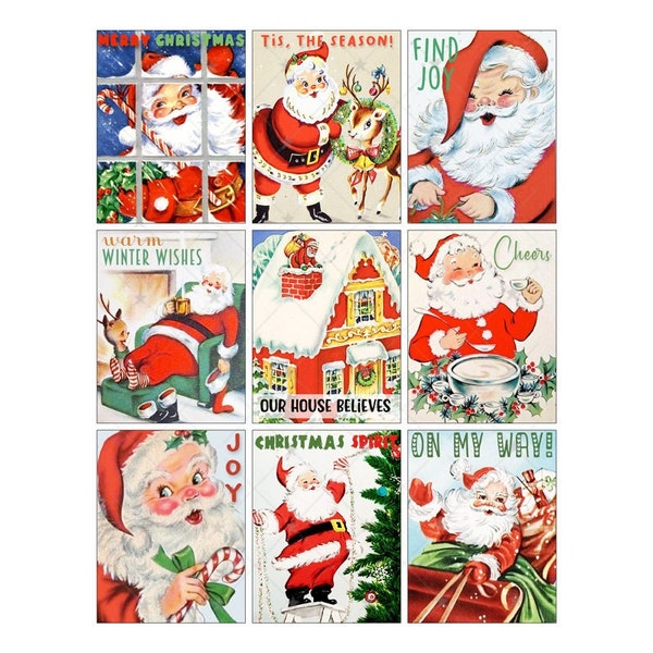 Vintage Christmas Santa Gift Tags - Atc - Digital Collage Sheet - Instant PDF | JPEG Download - Scrapbooking - Crafting - 300ppi