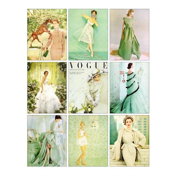 Vintage 50's Fashion Green - ATC - Digital Collage Sheet - Instant PDF | JPEG Download - Scrapbooking - Crafting - 300ppi