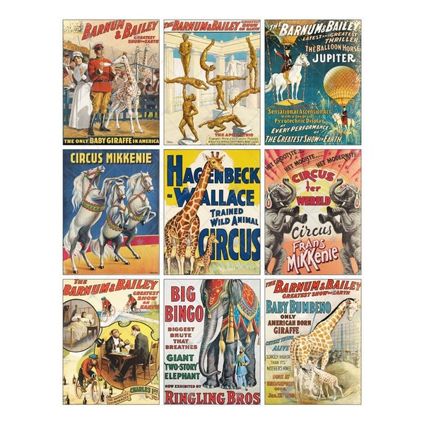 Vintage Circus Posters - ATC - Digital Collage Sheet - Instant PDF | JPEG Download - Scrapbooking - Crafting - 300ppi