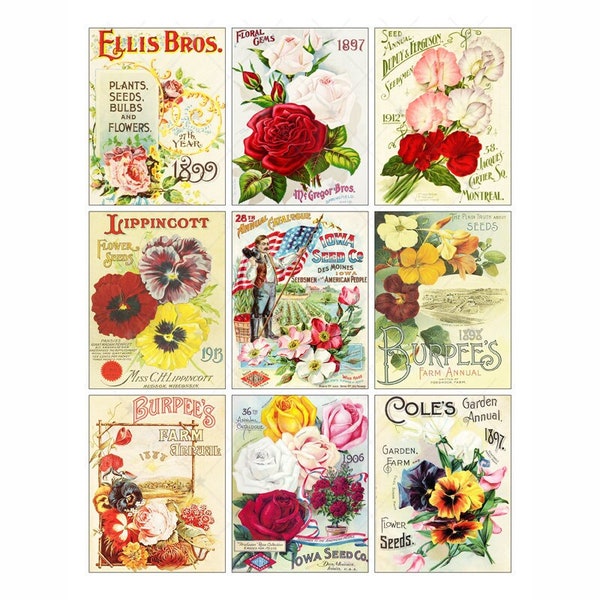 Vintage Seed Catalog Covers - Digital Collage Sheet - Instant PDF | JPEG Download - Scrapbooking - Crafting - 300ppi