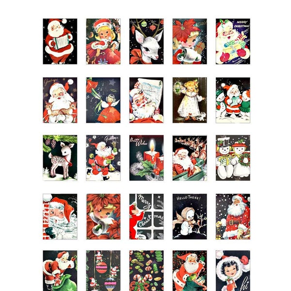 Vintage Christmas - Black - 30 x 40mm Digital Collage Sheet - Instant JPEG | PDF Download - Scrapbooking - Crafting - 300ppi