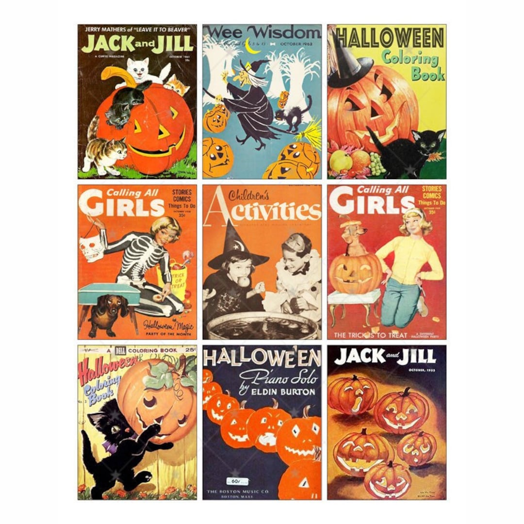 Vintage Halloween Magazine Covers Digital Collage Sheet Instant PDF JPEG Download Scrapbooking