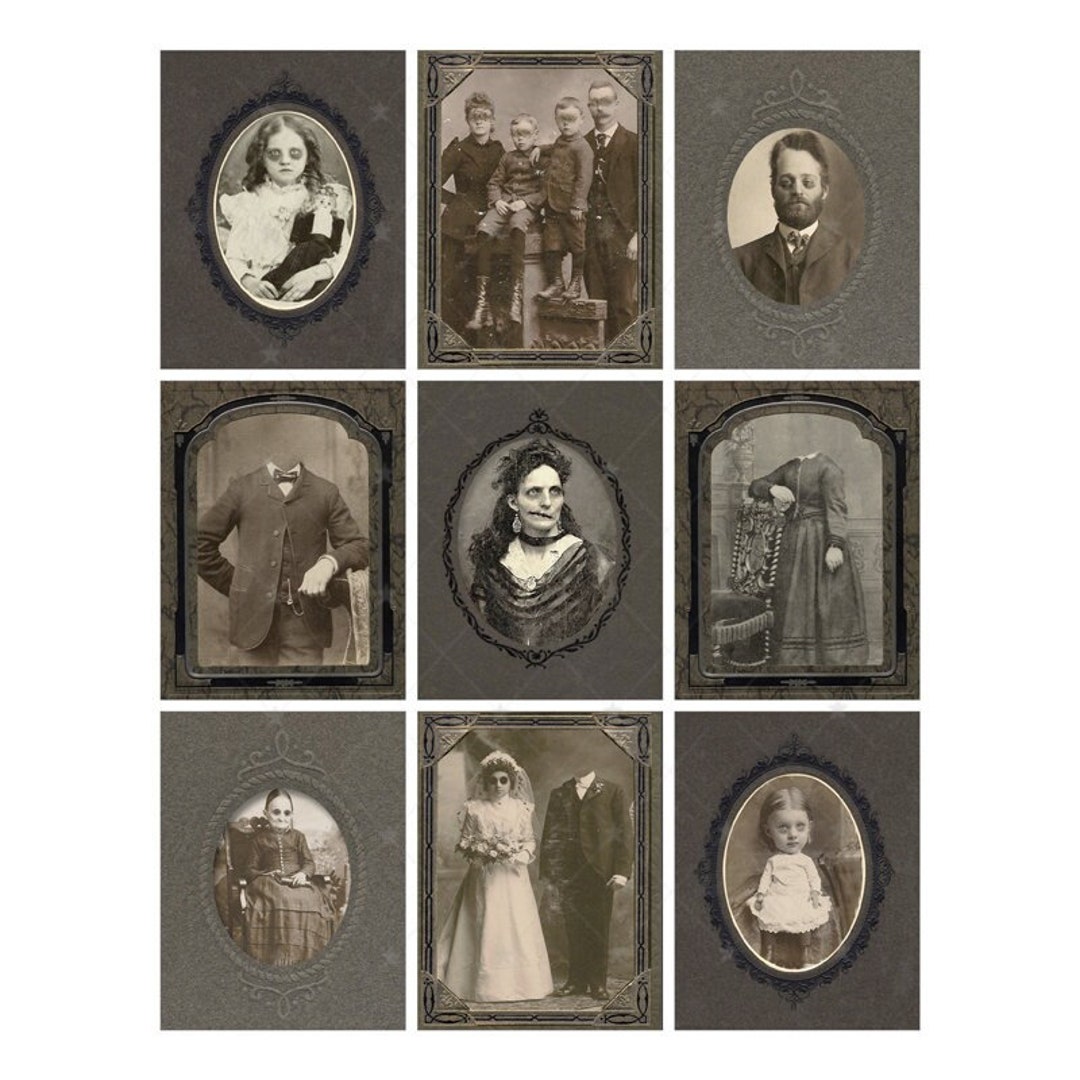 Creepy Halloween Portraits Digital Collage Sheet Instant PDF JPEG ...