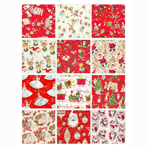 Vintage Wrapping Paper - Christmas 2.5 Inch Squares Digital Collage Sheet -  Instant PDF | JPEG Download - Scrapbooking - Crafting - 300ppi