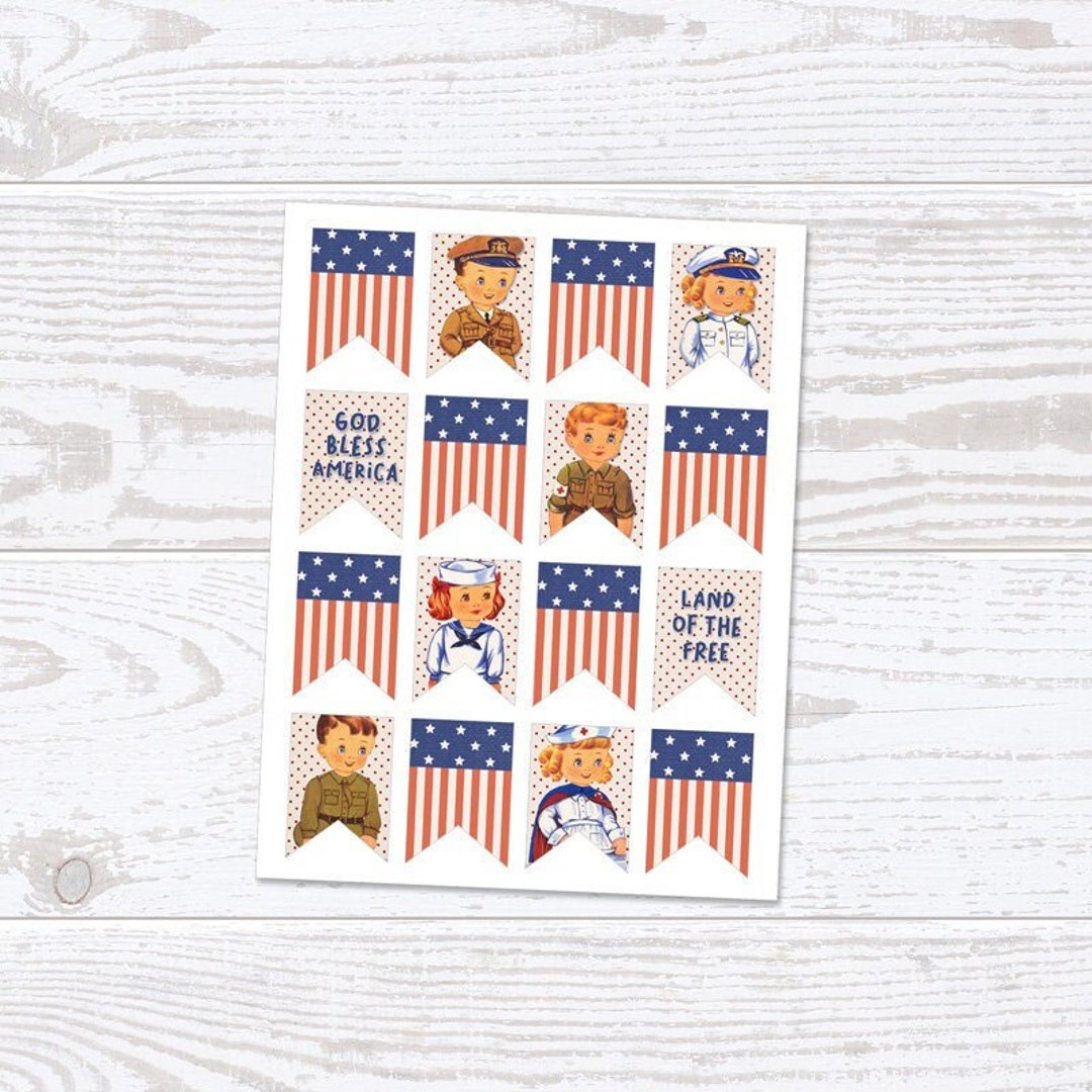 Patriotic Printable Banner Digital Collage Sheet Instant PDF JPEG ...