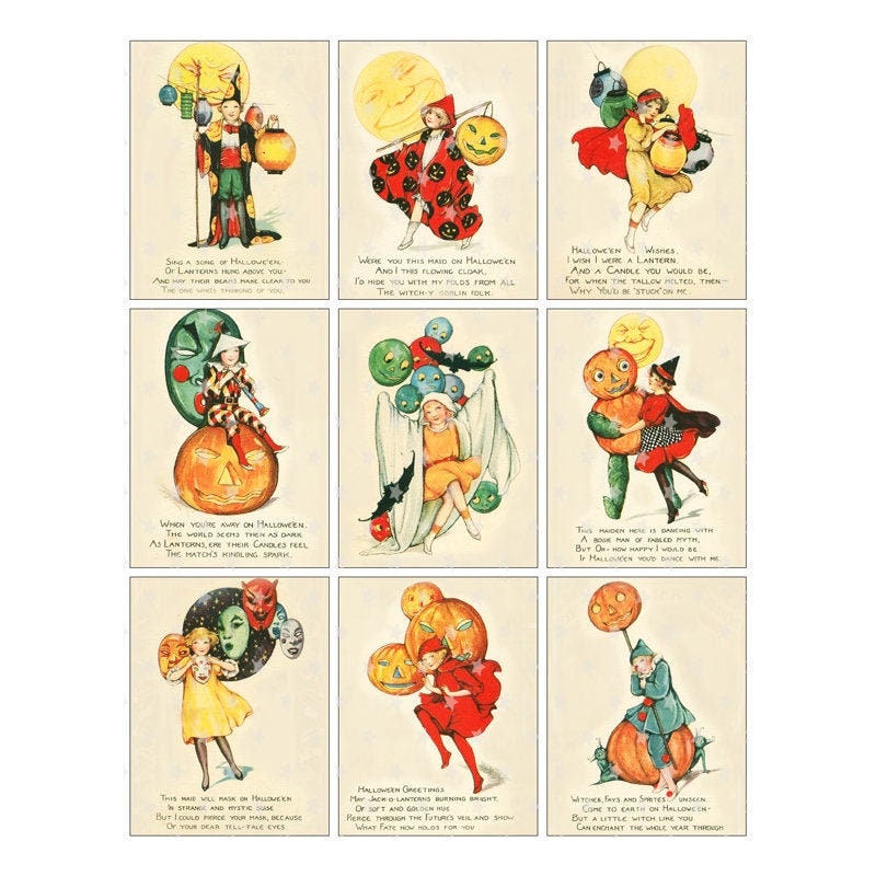 Set of 9 Hang Tags~Vintage Halloween Dance~Gift Tags~Scrapbooking~Card's~#178R 