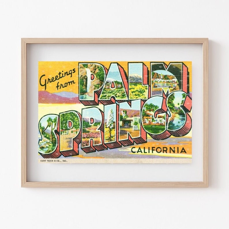 Greetings from PALM SPRINGS Vintage Postcard JPEG Download Wall Art Artwork Clip Art Gift giving Tags Crafting 300ppi image 1