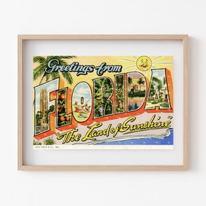 Greetings from FLORIDA Vintage Postcard | JPEG Download - Wall Art - Artwork - Clip Art - Gift giving - Tags - Crafting - 300ppi