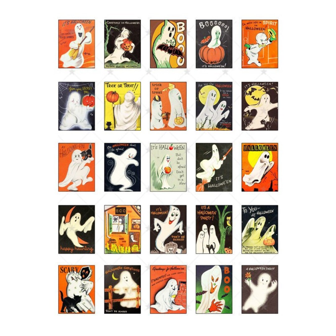 Vintage Halloween GHOSTS 30 X 40mm Digital Collage Sheet Instant PDF