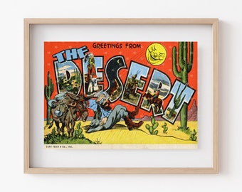 Greetings from the DESERT  Vintage Postcard | JPEG Download - Wall Art - Artwork - Clip Art - Scrapbooking - Crafting - 300ppi