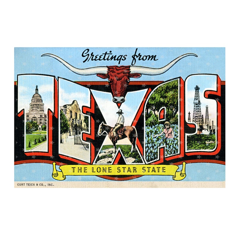 Greetings from TEXAS Vintage Postcard JPEG Download Wall Art Artwork Clip Art Scrapbooking Crafting 300ppi image 2