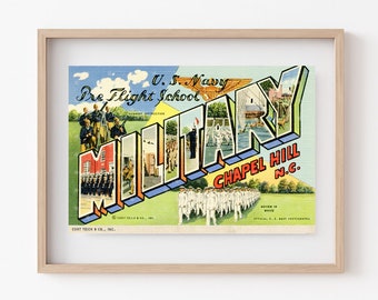 Greetings from Chapel Hill Military Vintage Postcard | JPEG Download - Wall Art - Artwork - Clip Art - Scrapbooking - Crafting - 300ppi