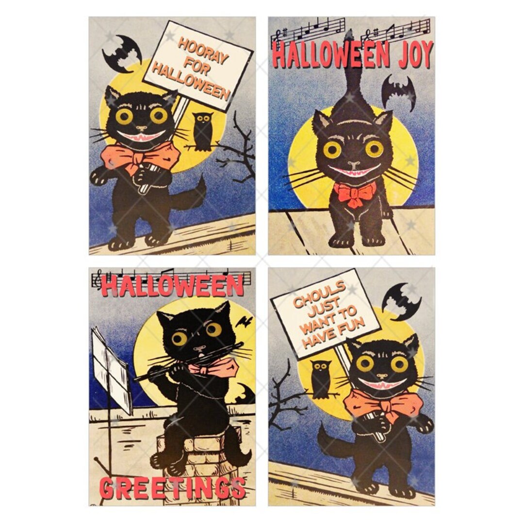 Vintage Black Cat Halloween Images 3.5 X5 Inch Download Wall Art ...