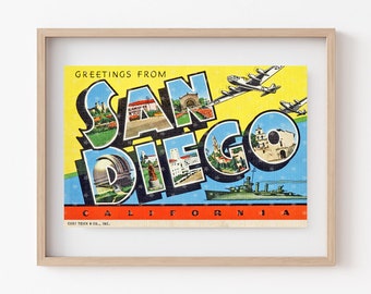Greetings from SAN DIEGO Vintage Postcard |JPEG Download - Wall Art - Artwork - Clip Art - Giftgiving - Scrapbooking - Crafting - 300ppi