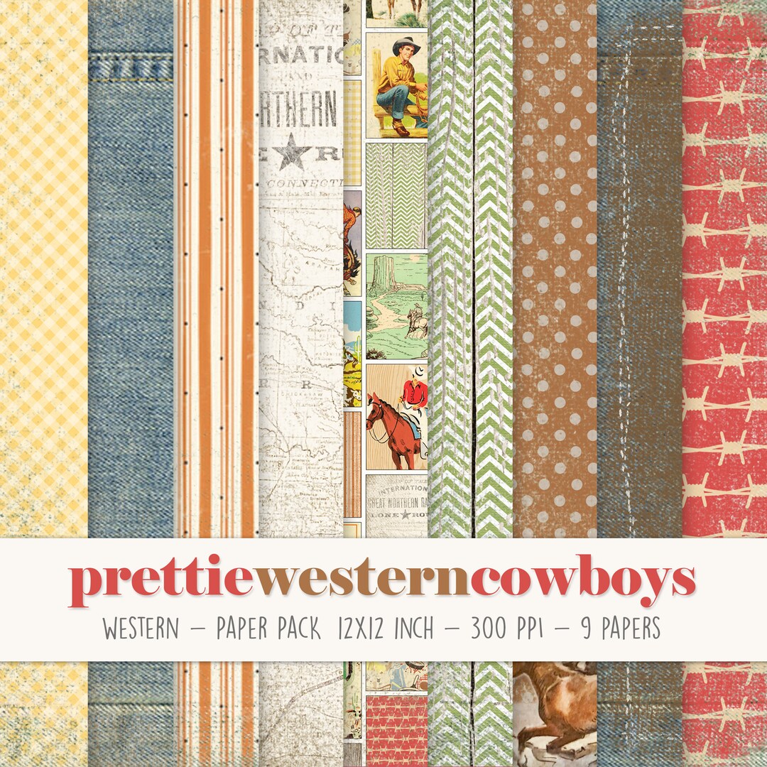 Prettie Western Cowboy Papers x9 Instant Download 300ppi Scrapbooking ...