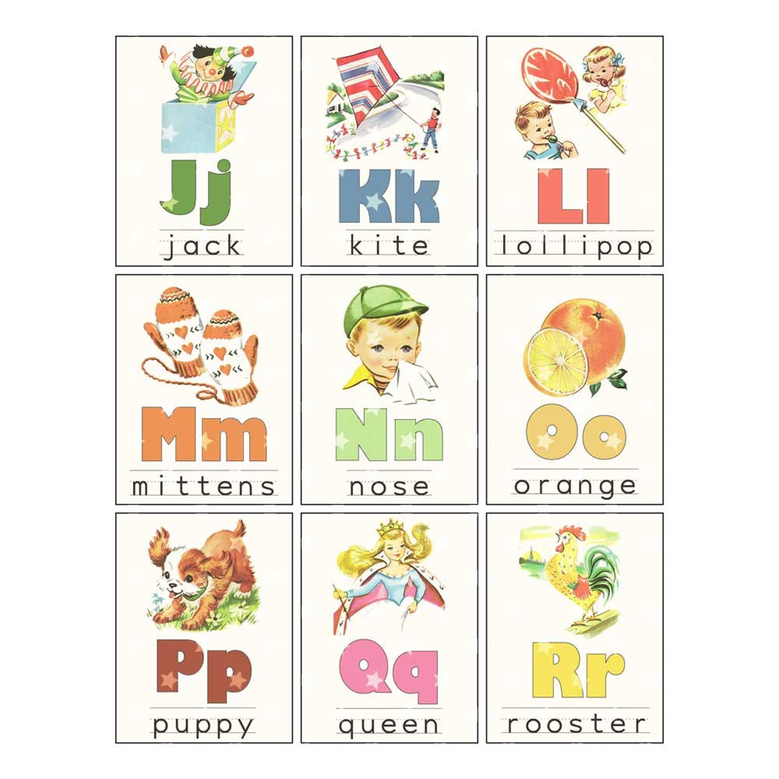 Vintage Alphabet FlashCards ATC Digital Collage Sheet Etsy