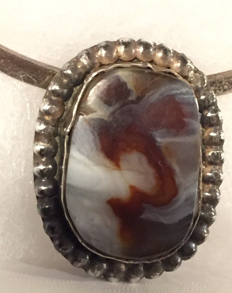 Collar de plata de ley 925 con ágata y colgante hecho a mano de México vintage imagen 1