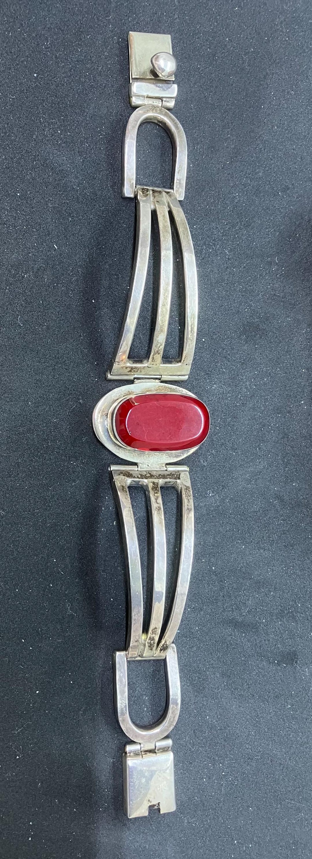 Vintage Mexico Mexican Sterling Silver 925 Chunky Red Jasper Oval