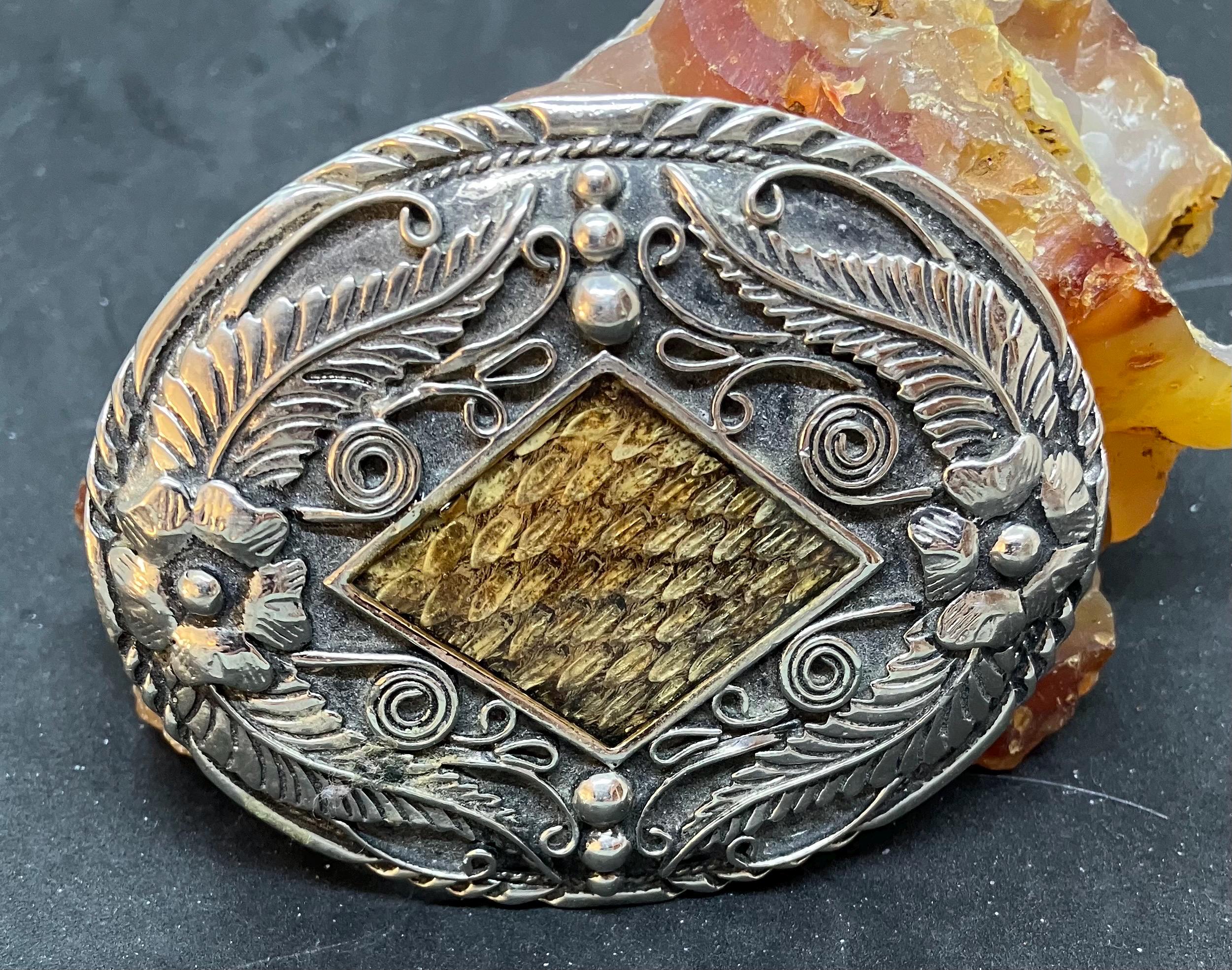 Handmade Snake Print Oval Brushed Silver Belt Buckle with Swarvoski Rhinestones Belt Buckle / Mermaid / Black Diamond Swarovski Crystals  main image 2
