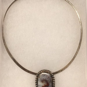 Collar de plata de ley 925 con ágata y colgante hecho a mano de México vintage imagen 2