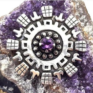 Vintage Taxco Mexico Sterling Silver Sapphire Hand Crafted Convertible Brooch-Pendant